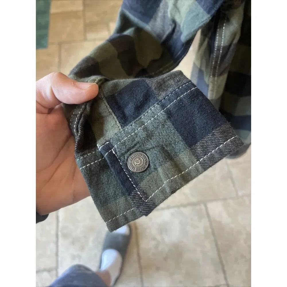 True Religion Flannel Plaid Western‎ Snap Shacket Men Size S Green Black NWT $89
